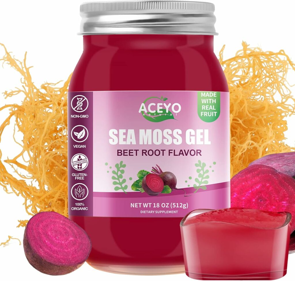 (18 OZ) Sea Moss Gel Organic Raw Irish Seamoss Gel Flavored Vegan for Women Men Beetroot 102 Vitamins and Minerals Wild Harvested Non-GMO Immune Defense Booster Thyroid Digestive Support Supplement