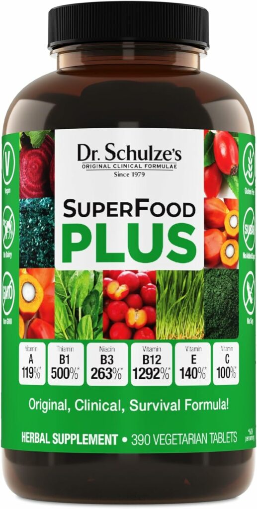 Dr. Schulzes SuperFood Plus | Vitamin  Mineral Herbal Concentrate | Daily Nutrition  Increased Energy | Gluten-Free  Non-GMO | Vegan | 390 Tabs | Packaging May Vary