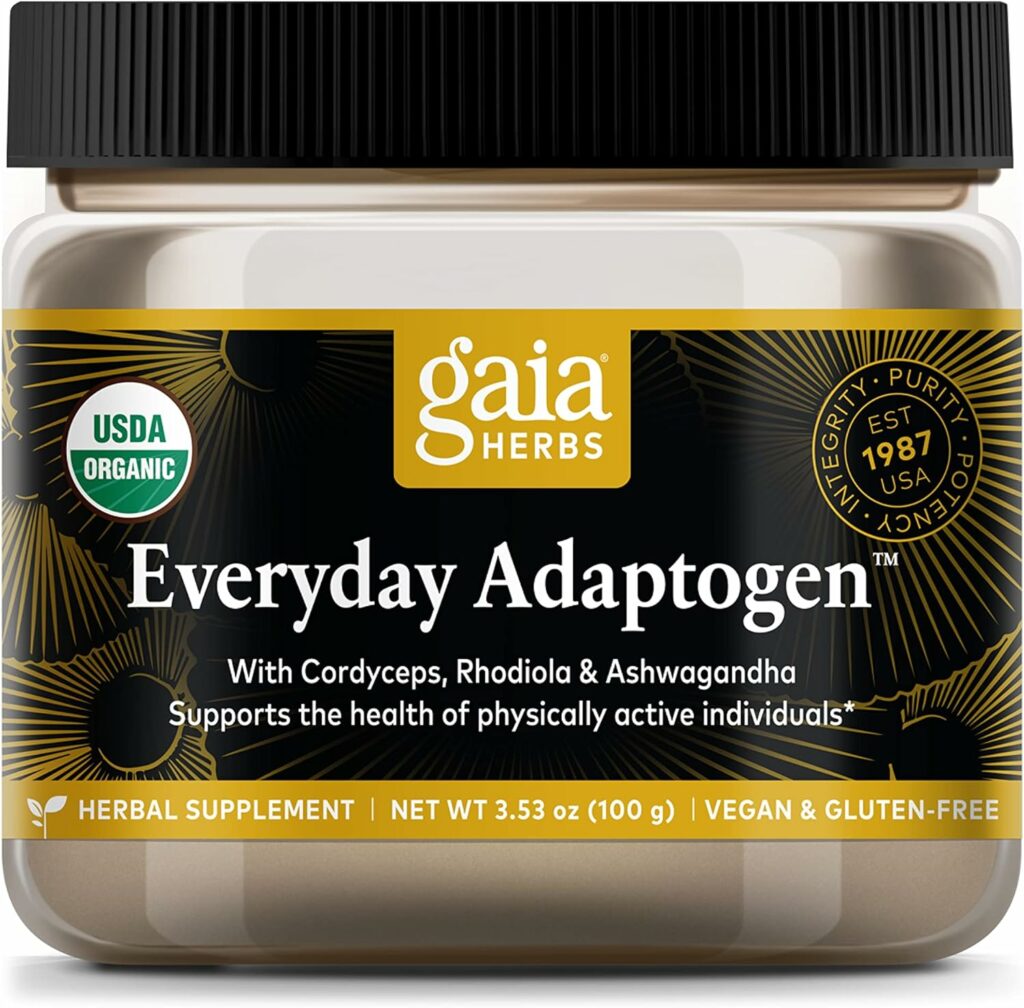 Gaia Herbs Everyday Adaptogen Powder - Helps Provide Energy Support  Maintain Healthy Stress Levels in Physically Active - with Maca Root, Cordyceps, Ashwagandha  More - 3.5 Oz (38-Day Supply)