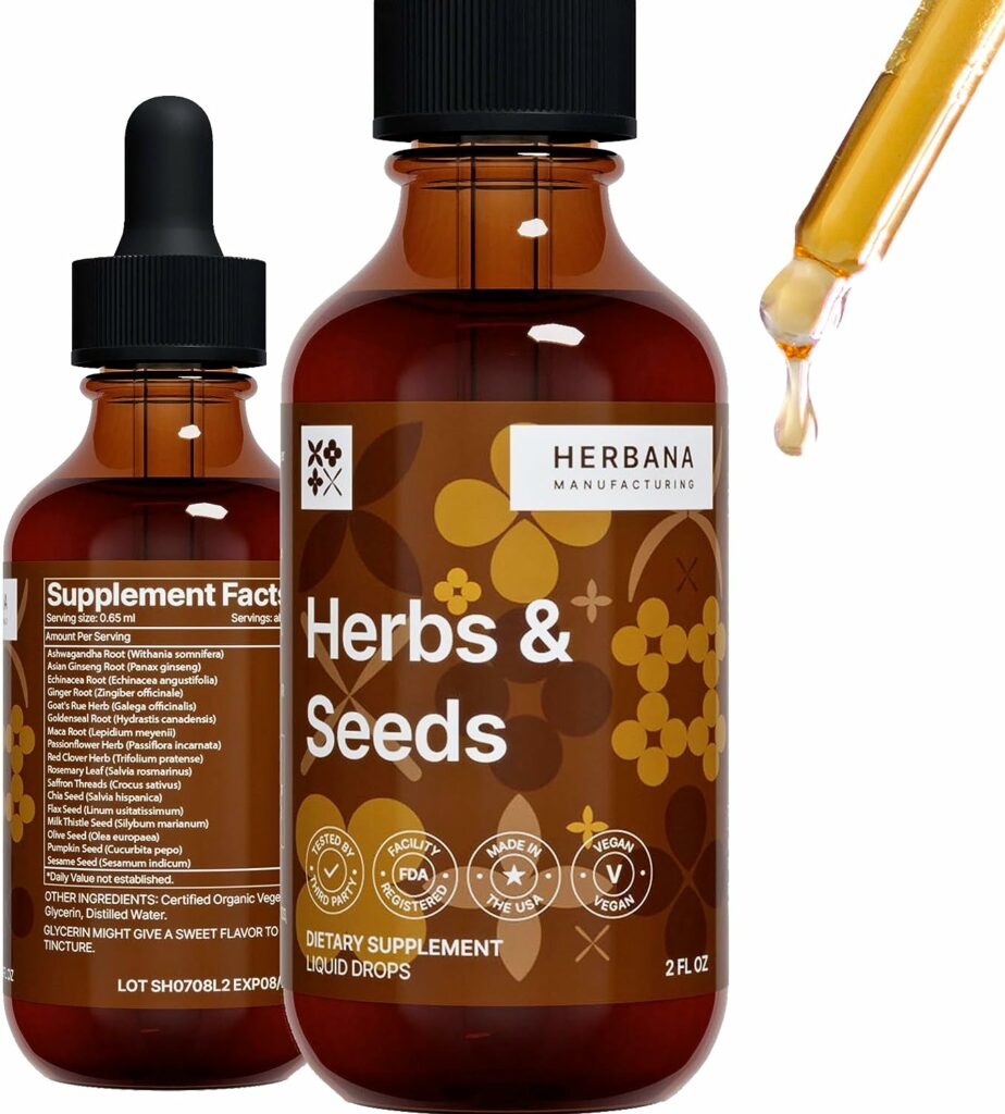 Herbs  Seeds Liquid Drops 17-in-1 Super Concentrated Extract 2 fl oz - 45-Day Supply - Whole Superfood Extract with Essential Vitamins  Minerals for Women, Men, Kids - Soy Free, Sugar-Free