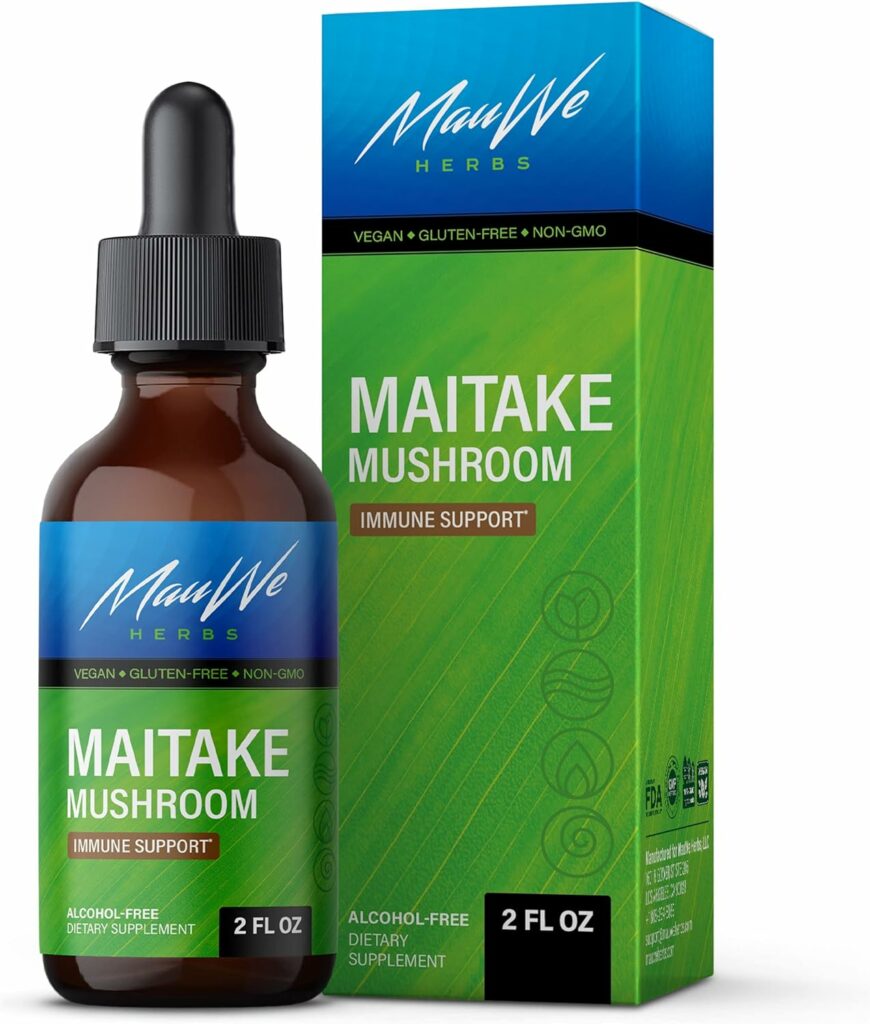 Maitake Mushroom Supplement - Organic Adaptogenic Herbs Tincture to Support Immune System Defense, Stress Relief, Blood, Brain  Heart Health - Non-GMO Herbal Drops - 2 fl. oz. Bottle