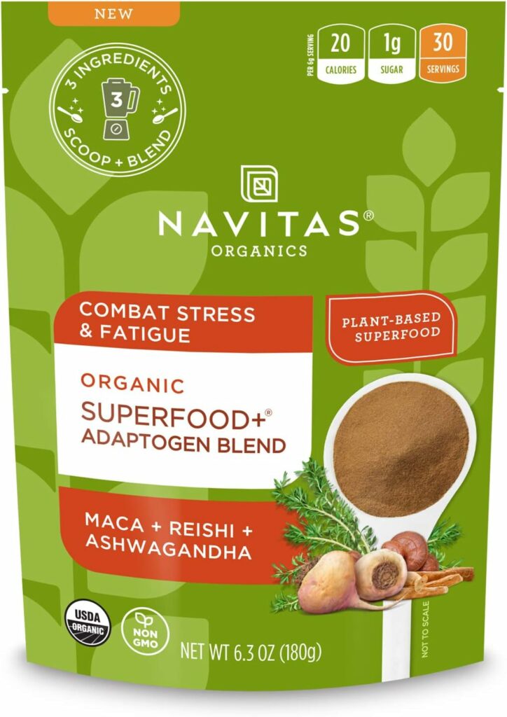 Navitas Organics Superfood+ Adaptogen Blend for Stress Support (Maca + Reishi + Ashwagandha), 6.3oz Bag, 30 Servings — Organic, Non-GMO, Vegan, Gluten-Free, Keto  Paleo.