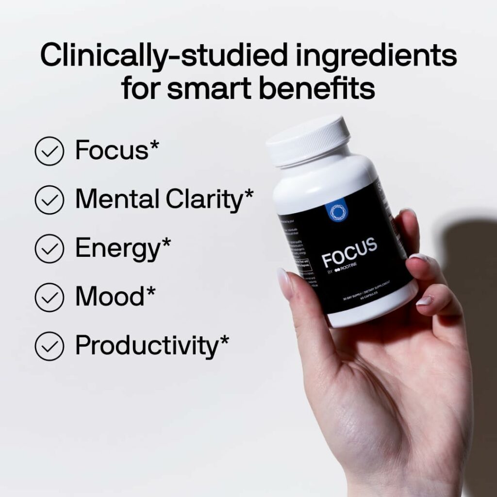 Rootine Focus Supplement, Capsules for Brain Support, Supplements to Help Boost Energy  Mood, Adaptogenic Herbs  Antioxidants Complex with Vitamin B6, Rhodiola, Asian Ginseng, Cordyceps, 60 Capsules