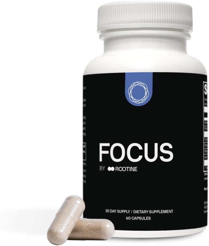 Rootine Focus Supplement, Capsules for Brain Support, Supplements to Help Boost Energy  Mood, Adaptogenic Herbs  Antioxidants Complex with Vitamin B6, Rhodiola, Asian Ginseng, Cordyceps, 60 Capsules