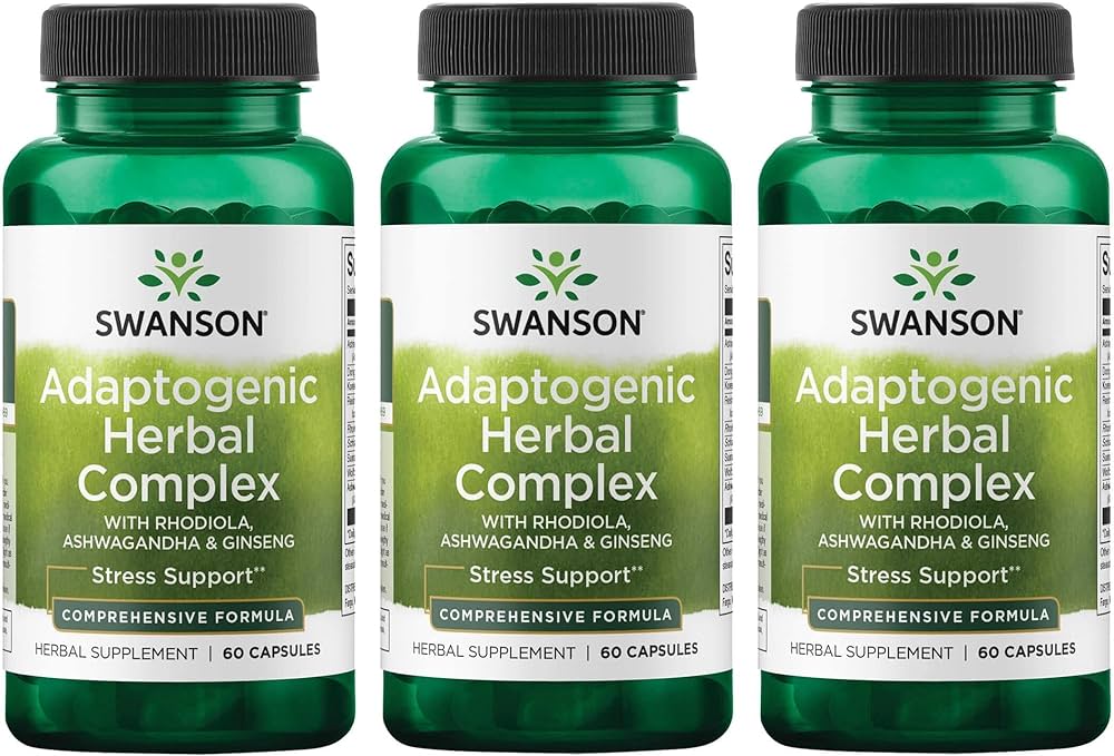Swanson Rhodiola Ashwagandha Ginseng Complex Mood Energy Immune Function Nervous System Stress Support Adaptogen Herb Supplement 60 Capsules