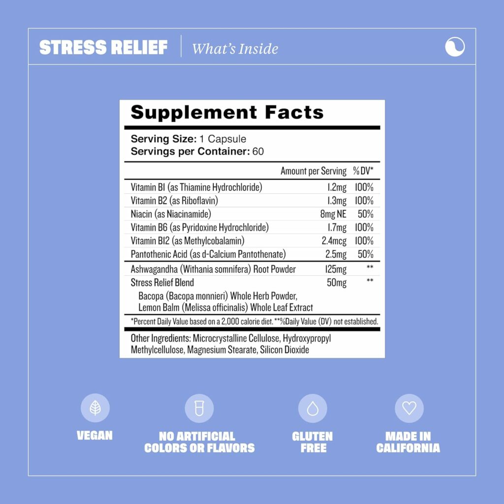 Health By Habit Stress Relief Supplement (60 Capsules) - Vitamin B, Zen, Lemon Balm, Supports Relaxation, Mood Balance, Reduce Stress, Non-GMO, Sugar Free (1 Pack)