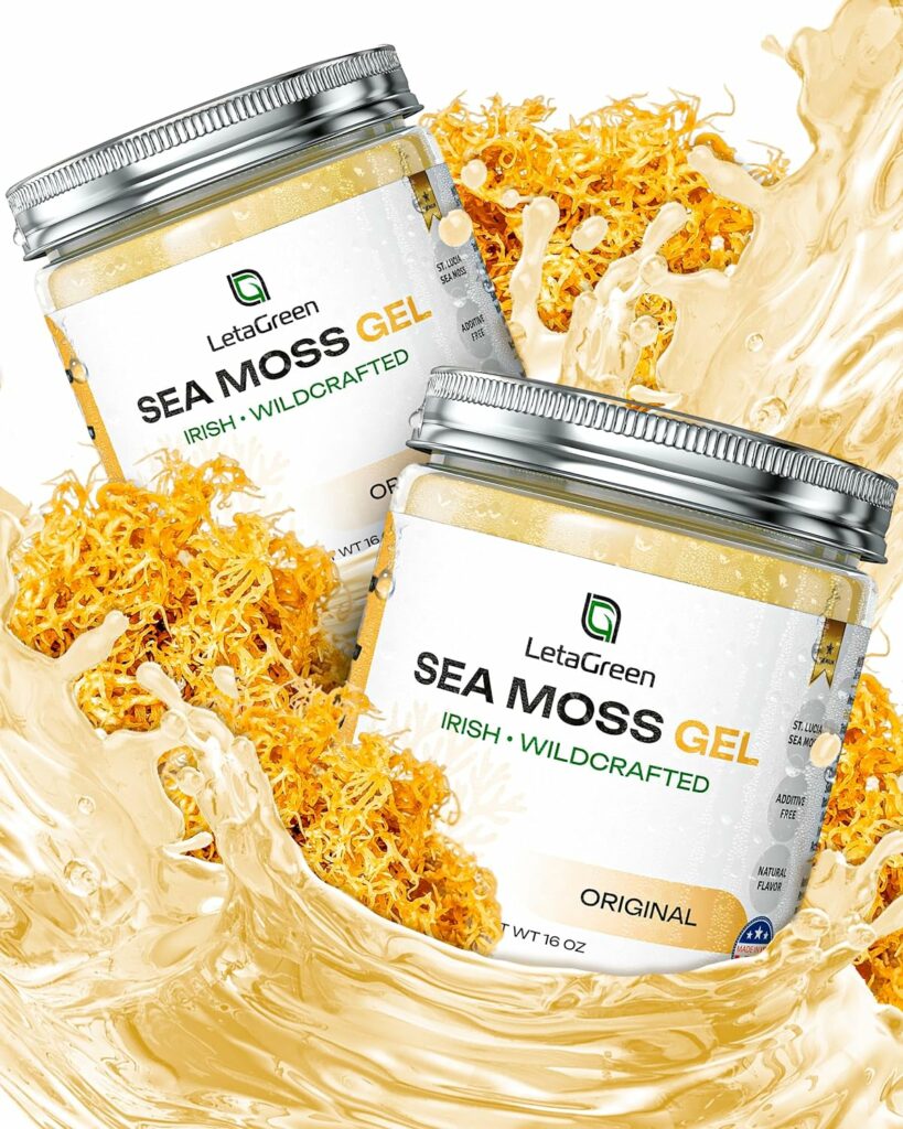 LetaGreen Irish Sea Moss Gel - Premium Wildcrafted Raw Seamoss Gel from Saint Lucia – 16 Oz Original - Immune Support Supplement with 92 Minerals - Vegan WildCrafted Sea Moss Gel Organic Raw/ 2 Pack
