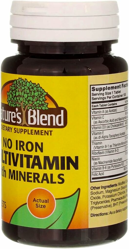 Natures Blend Multiple Vitamin with Minerals Tablets No Iron - 100 Tablets, Pack of 4