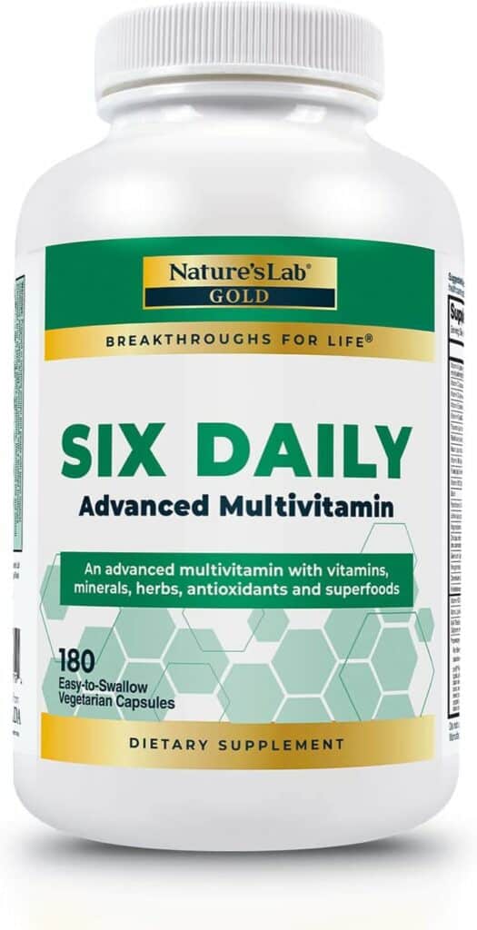 Natures Lab Six Daily Advanced Multivitamin - Over 90 Nutrients, Minerals, Antioxidants, Herbs  Whole Foods - 180 Capsules (30 Day Supply)