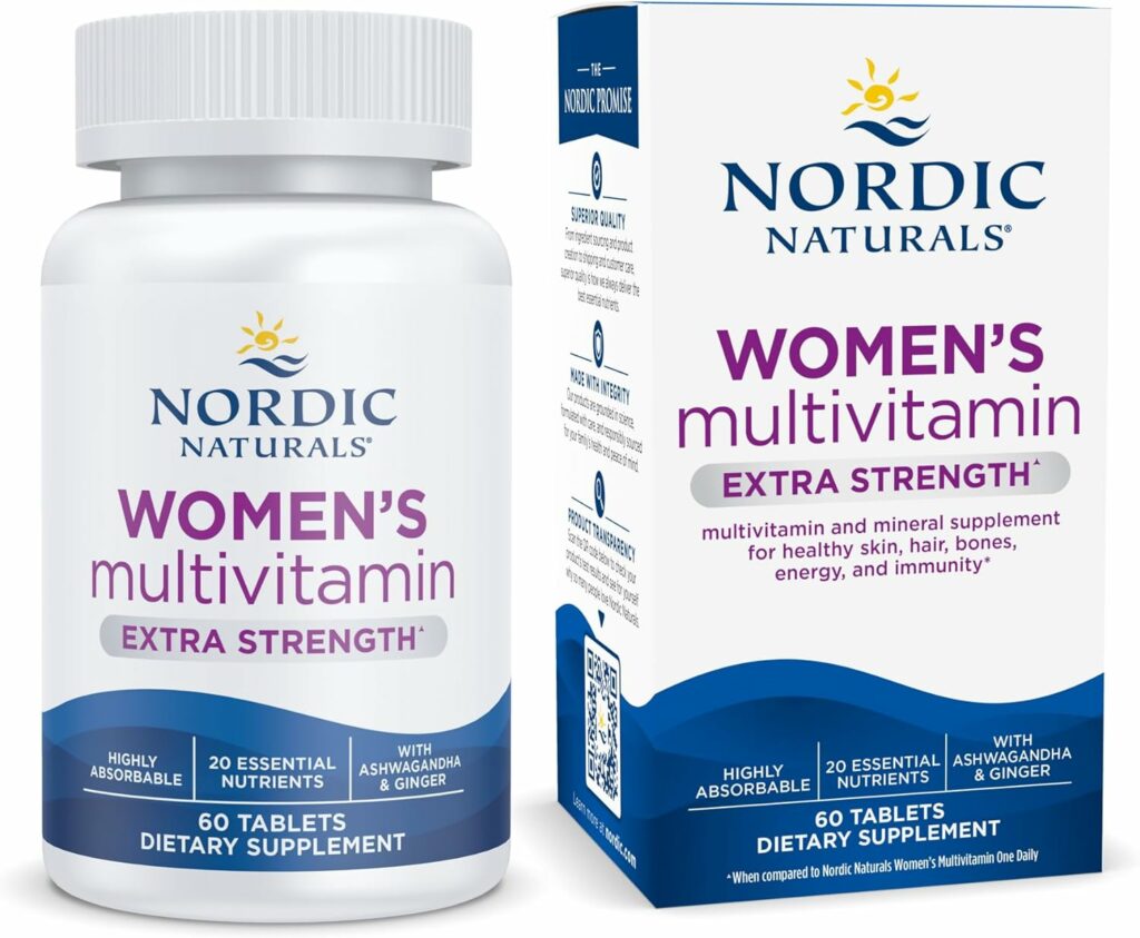 Nordic Naturals Women’s Multivitamin Extra Strength - Skin, Hair, Energy,  Bone Support - Immunity Supplement - 20 Essential Nutrients - 60 Tablets - 30 Servings