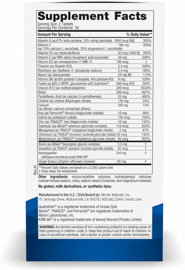 Nordic Naturals Women’s Multivitamin Extra Strength - Skin, Hair, Energy,  Bone Support - Immunity Supplement - 20 Essential Nutrients - 60 Tablets - 30 Servings