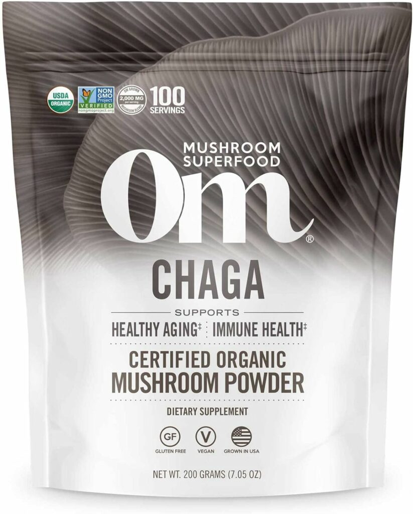Om Mushroom Superfood Chaga Organic Mushroom Powder, 3.5 Ounce, 50 Servings, US Grown, Sacred Antioxidants  Immune Support, Superfood Mushroom Supplement