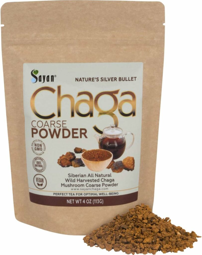 Sayan Siberian Raw Coarse Chaga Powder 4 Oz (113g) Wild Harvested Mushroom Tea, Powerful Adaptogen Antioxidant Supplement for Immune System and Digestive Health