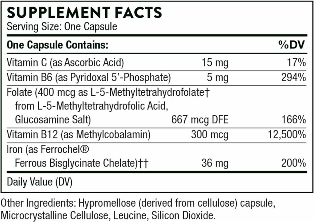 Thorne Ferrasorb - 36 mg Iron with Essential Nutrients - Complete Blood-Building Formula - Elemental Iron, Folate, B and C Vitamins for Optimal Absorption - Gluten-Free - 60 Capsules