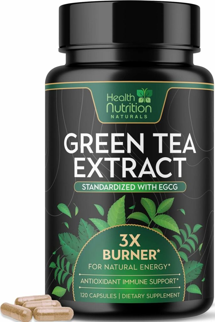 Green Tea Pills Extract - 98% Standardized EGCG 1300mg for Natural Energy - Supports Heart Health with Antioxidants, Polyphenols, Coffee Bean Gentle Caffeine - for Women  Men - 60 Capsules