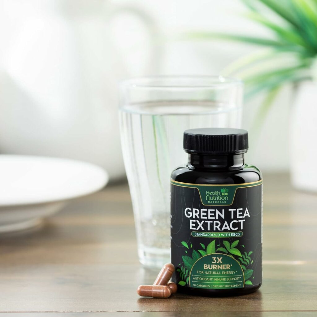Green Tea Pills Extract - 98% Standardized EGCG 1300mg for Natural Energy - Supports Heart Health with Antioxidants, Polyphenols, Coffee Bean Gentle Caffeine - for Women  Men - 60 Capsules