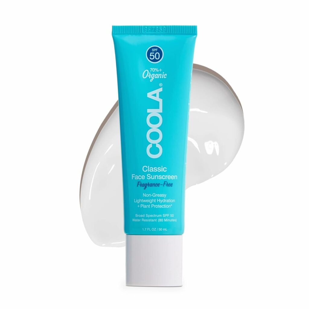 COOLA Organic Face Sunscreen SPF 50 Sunblock Lotion, Dermatologist Tested Skin Care for Daily Protection, Vegan and Gluten Free, White Tea, 1.7 Fl Oz