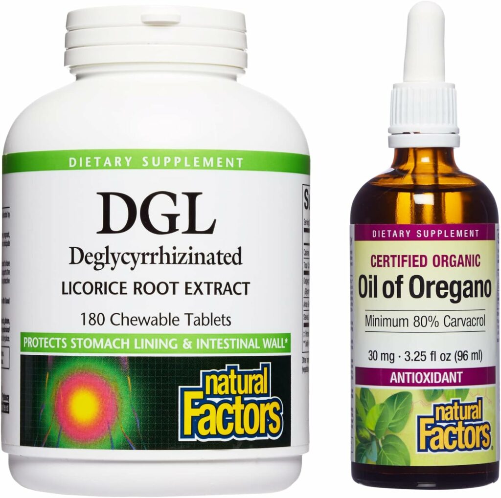 Natural Factors, Chewable DGL, 400 mg (180 Tablets)  Oil of Oregano 30 mg, 3.25 fl oz, Supports Digestion  Immune Health