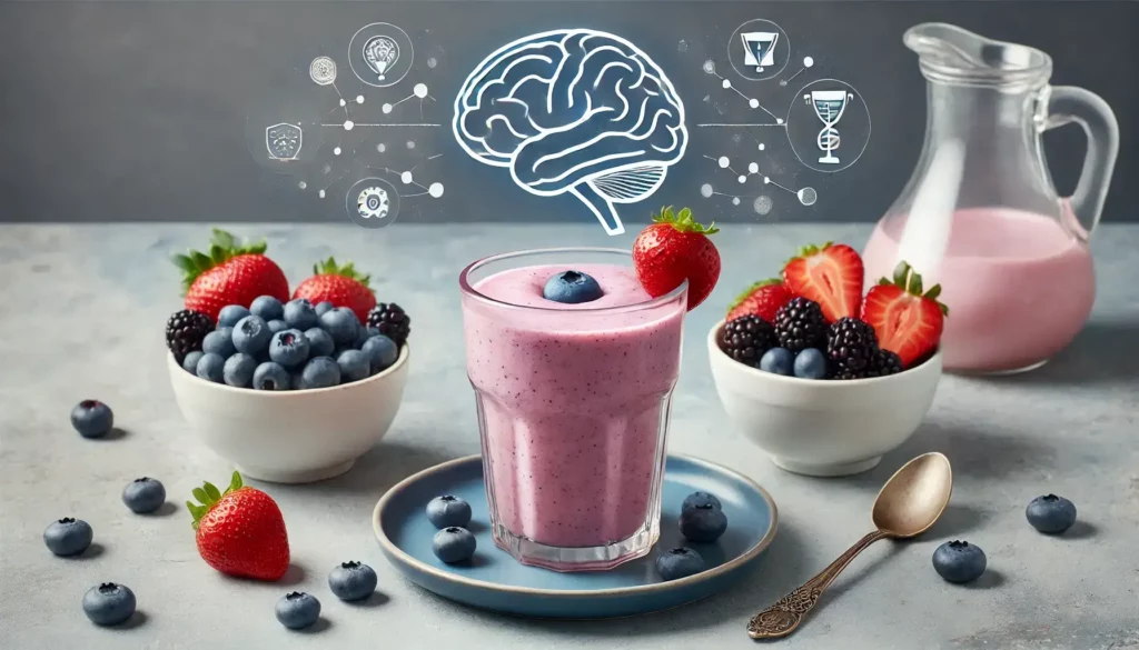 Berry smoothie with blueberries and strawberries symbolizing brain-healthy recipes for seniors.