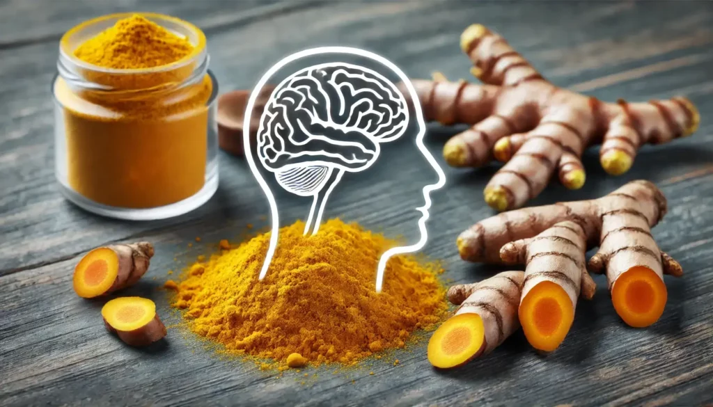 Turmeric root and powder showcasing anti-inflammatory benefits for brain health.