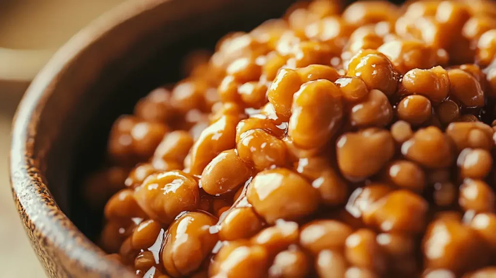 A close up of a bowl of traditional Japanese natto